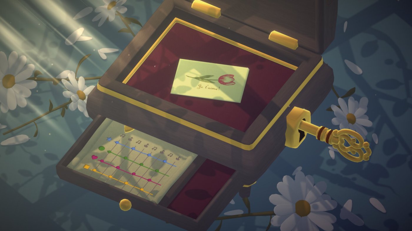 A card is hidden inside the music box.