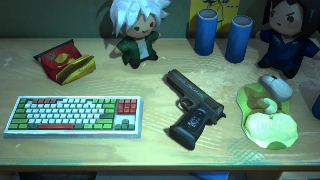 Someone left a pistol on the desk.