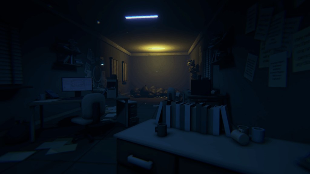 An empty and dark room in the school.